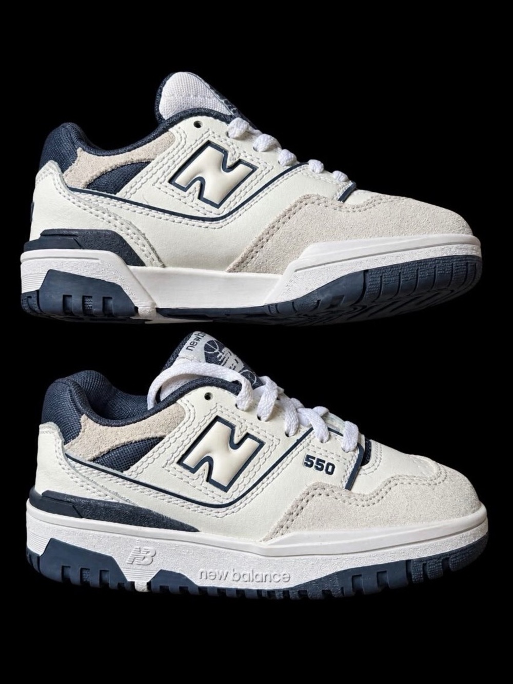 (Like New) New Balance Kids 550 Sneakers in White and Navy — US 10.5